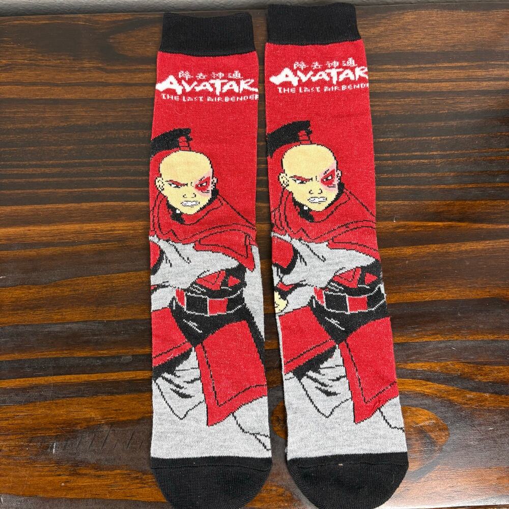 Zuko Avatar the Last Airbender Crew Socks Red Gray Black Fire Bender Animation
